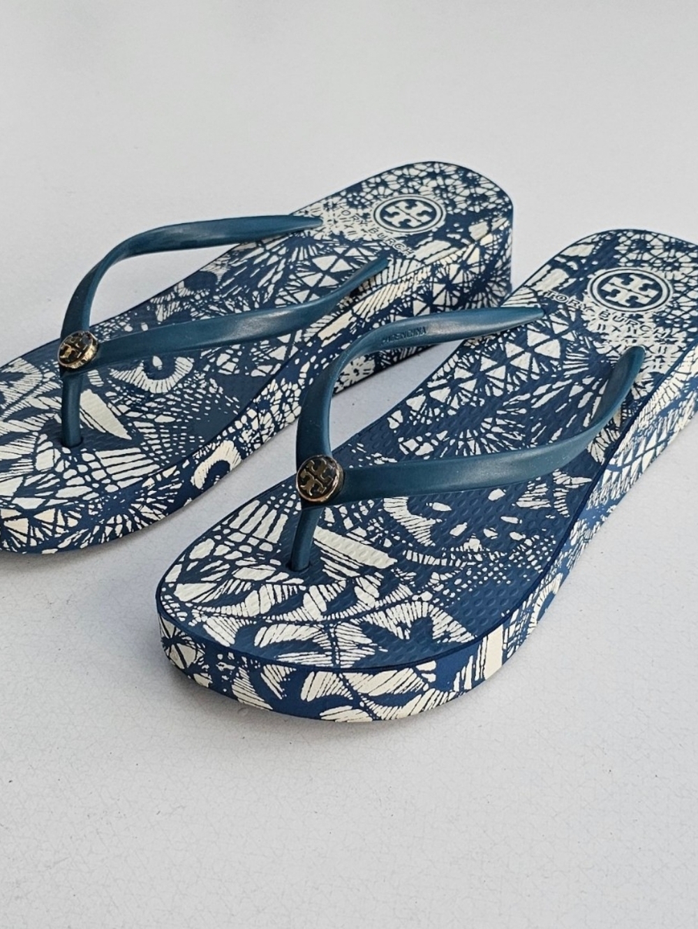 Tory Burch Patterned Wedge Flip Flops
